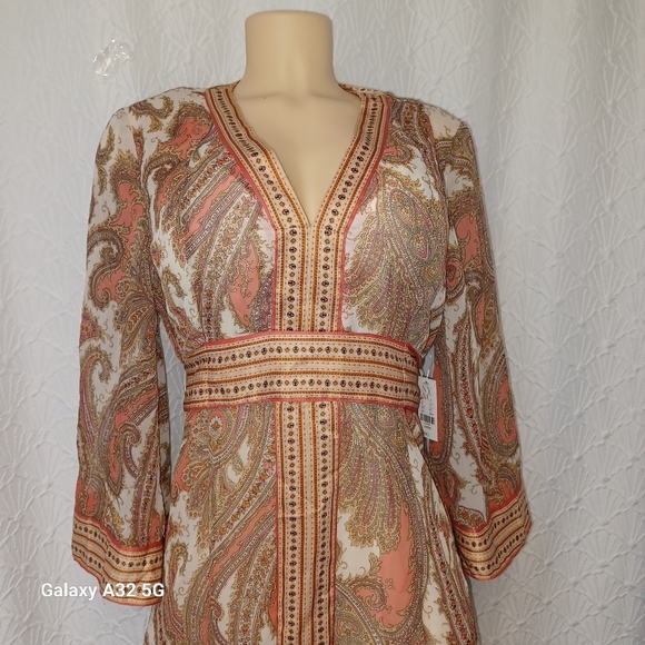 New York & Company New Dress Women Size L Multicolor Paisley Long Sleeve Dress - Picture 4 of 16